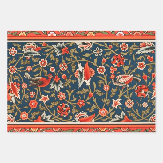 Vogel und Blume Persisches Blaues Muster Geschenkpapier Set (Vorderseite)