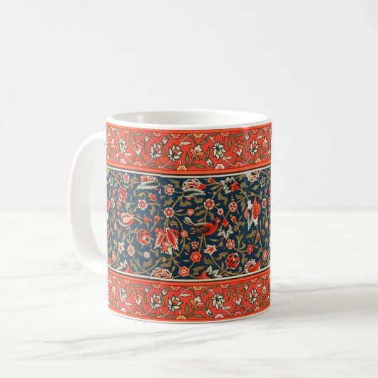 Vogel und Blume Persisches Blaues Muster Kaffeetasse (Vorderseite Links)