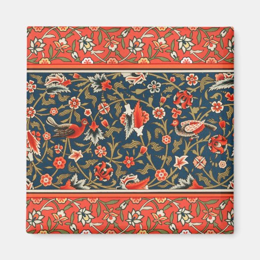 Vogel und Blume Persisches Blaues Muster Magnet (Vorne)