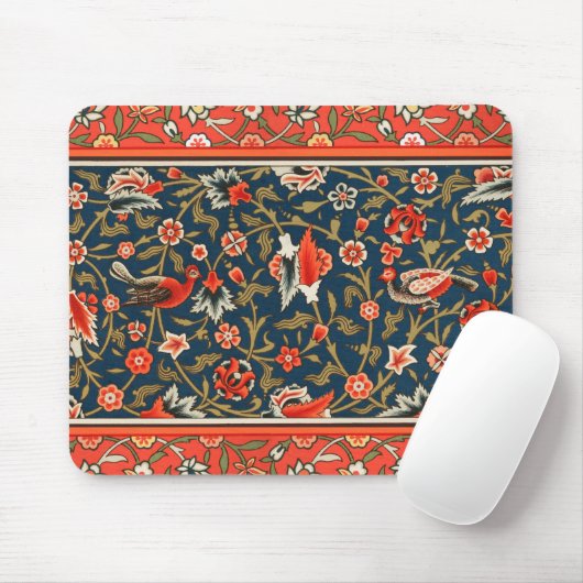 Vogel und Blume Persisches Blaues Muster Mousepad (Mit Mouse)