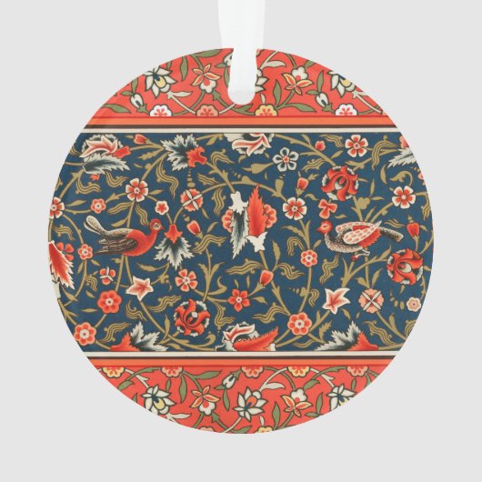 Vogel und Blume Persisches Blaues Muster Ornament (Rückseite)