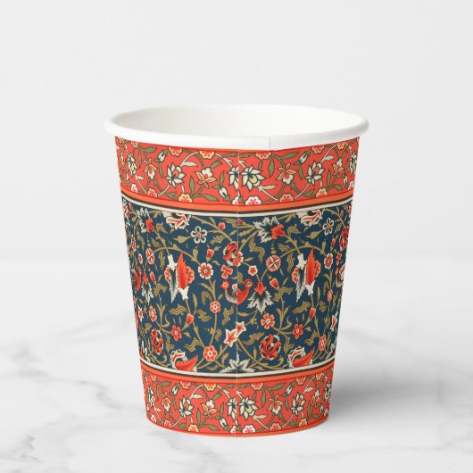 Vogel und Blume Persisches Blaues Muster Pappbecher (Rechts)