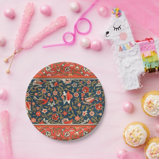 Vogel und Blume Persisches Blaues Muster Pappteller (Party)