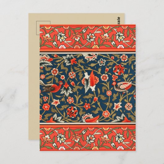 Vogel und Blume Persisches Blaues Muster Postkarte (Vorne/Hinten)