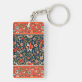 Vogel und Blume Persisches Blaues Muster Schlüsselanhänger (Rückseite)