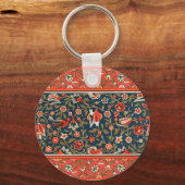 Vogel und Blume Persisches Blaues Muster Schlüsselanhänger (Vorderseite)