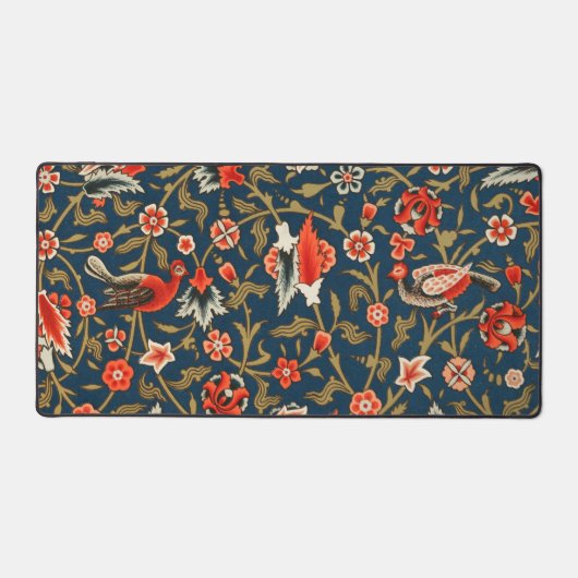 Vogel und Blume Persisches Blaues Muster Schreibtischunterlage (Vorderseite)