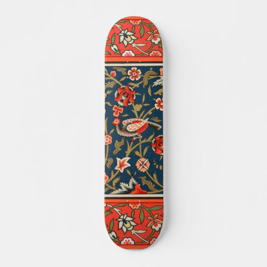 Vogel und Blume Persisches Blaues Muster Skateboard (Vorne)