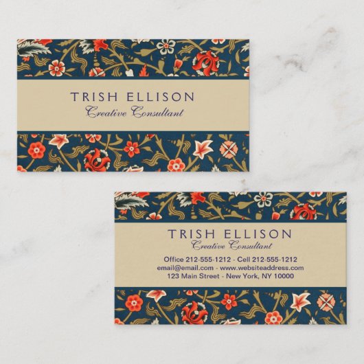 Vogel und Blume Persisches Blaues Muster Visitenkarte (Vorne/Hinten)