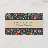 Vogel und Blume Persisches Blaues Muster Visitenkarte (Vorderseite)