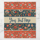 Vogel und Blume Persisches Blaues Muster Weinetikett (Einzelnes Label)