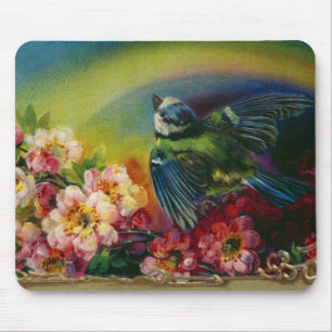 Vogel und Blume Postkarte Mousepad