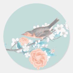 Vögel und Blume Runder Aufkleber