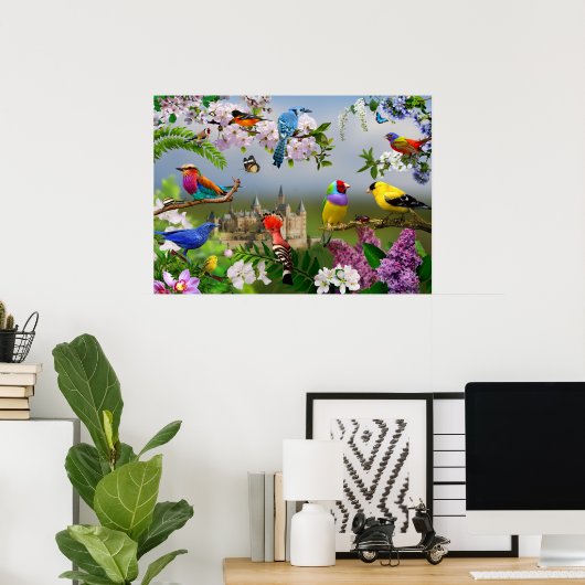 Vögel und Blume Schönes Vogelbild Poster (Heimbüro)