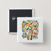 Vögel und Blume Skandinavische Volkskunst Button (Vorne & Hinten)