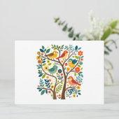 Vögel und Blume Skandinavische Volkskunst Einladung (Stehend Vorderseite)