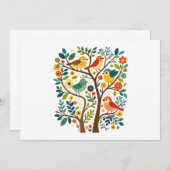 Vögel und Blume Skandinavische Volkskunst Einladung (Vorne/Hinten)