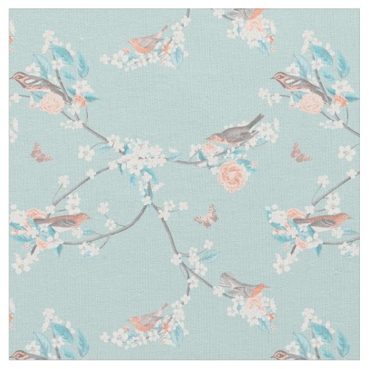 Vögel und Blume Stoff (Nahaufnahme)