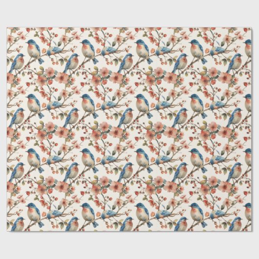 Vögel und Blume Vintag Geschenkpapier (Flach)