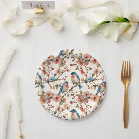 Vögel und Blume Vintag Pappteller (Hochzeit)