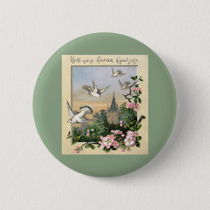 Vögel und Blume Vintager Ostern, Weißtauben Button