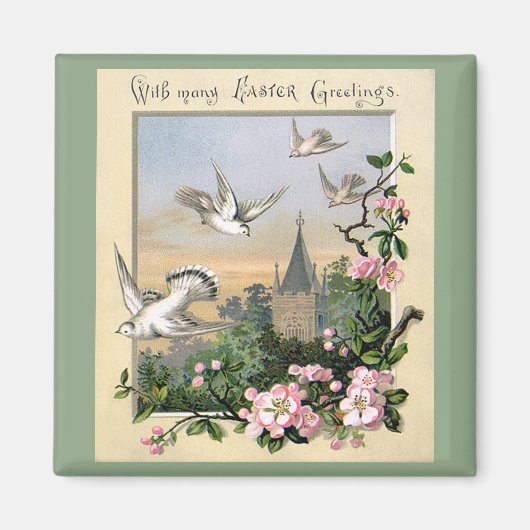 Vögel und Blume Vintager Ostern, Weißtauben Magnet (Vorne)