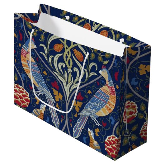 Vögel und Blume, William Morris große Geschenktasc Geschenktüte (Vorderseite Schrägansicht)