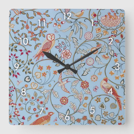 Vögel und Blume, William Morris Quadratische Wanduhr (Vorderseite)