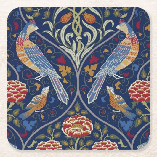 Vögel und Blume, William Morris Rechteckiger Pappuntersetzer (Vorderseite)