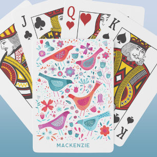Vogel- und Blumen-Aquarell personalisiert Spielkarten