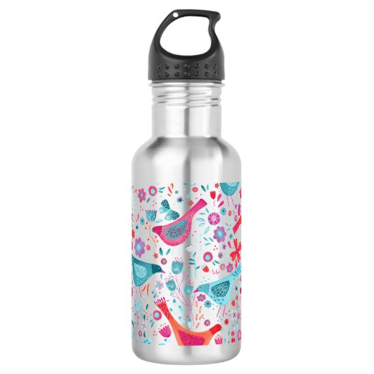 Vogel und Blumen Edelstahlflasche (Vorderseite)