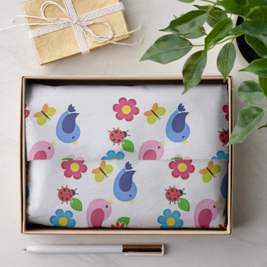 Vögel und Blumen Frühling Seidenpapier (Geschenk)