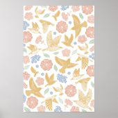 Vögel und Blumen Handgezeichnete Kunst Poster (Vorne)