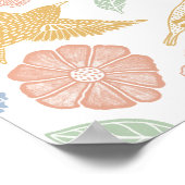 Vögel und Blumen Handgezeichnete Kunst Poster (Ecke)