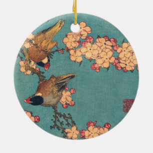 Vögel und Blumen japanische Kunst rosa floral Keramik Ornament
