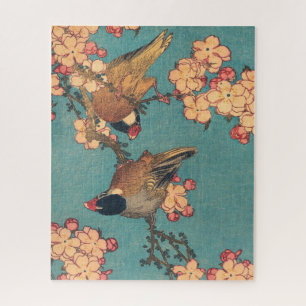 Vögel und Blumen japanische Kunst rosa floral Puzzle