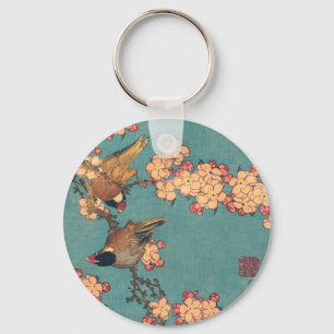 Vögel und Blumen Japanische Kunst Rosa Floral Schlüsselanhänger