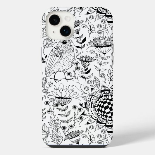 Vögel und Blumen-Kritzelmuster iPhone Hülle (Rückseite)