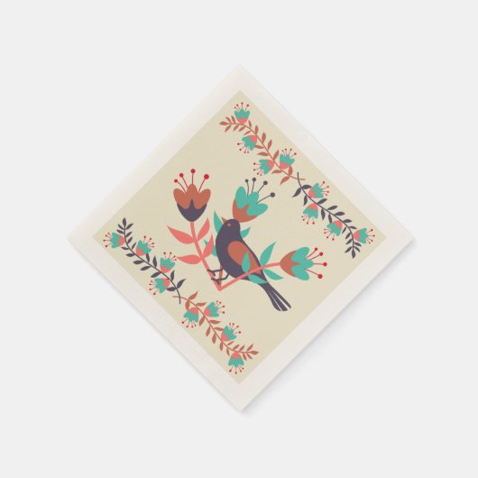 Vögel und Blumen Kunst Serviette (Ecke)