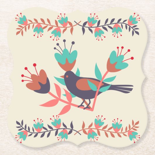 Vögel und Blumen Kunst Untersetzer (Vorderseite)