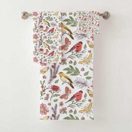 Vögel und Blumen Muster Badhandtuch Set (Insitu)