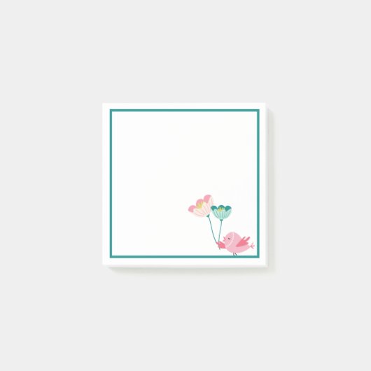 Vogel- und Blumen-Post-it-Notizen Post-it Klebezettel (Vorderseite)
