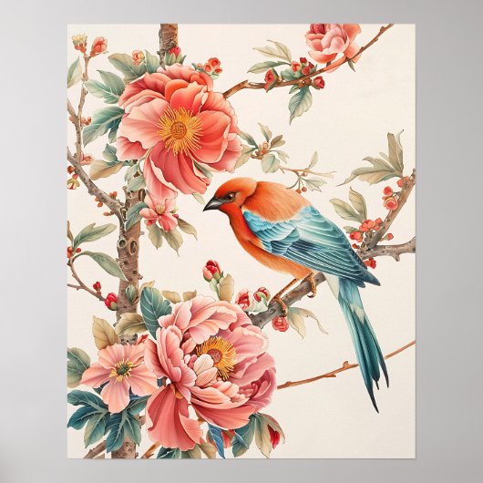 Vogel und Blumen Poster (Vorne)