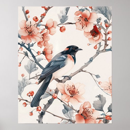 Vogel und Blumen Poster (Vorne)