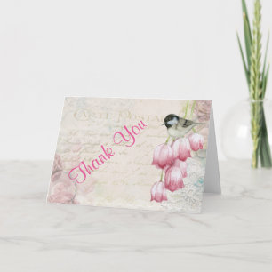 Vogel und Blumen Shabby Vintage Dankeschön Dankeskarte