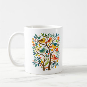 Vögel und Blumen Skandinavische Volkskunst Kaffeetasse