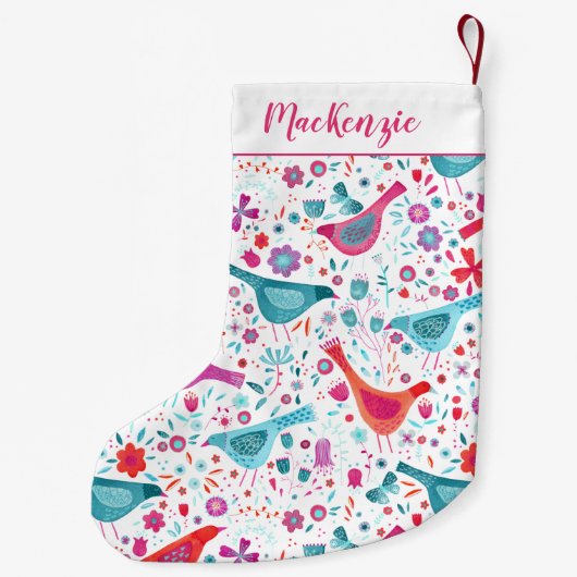 Vogel und Blumen Wasserfarbe Personalisiert Kleiner Weihnachtsstrumpf (Rückseite)