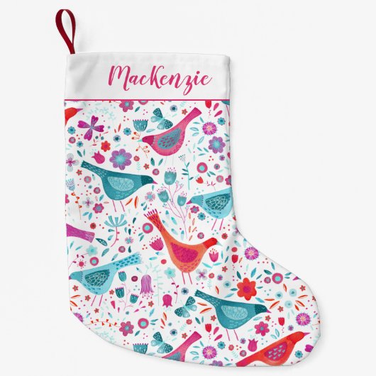 Vogel und Blumen Wasserfarbe Personalisiert Kleiner Weihnachtsstrumpf (Vorderseite)