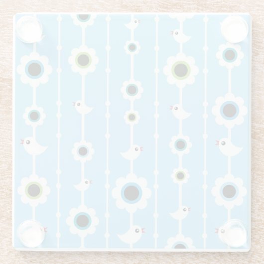 Vogel- und Blumenblaumuster Glasuntersetzer (Rückseite)