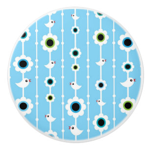 Vogel- und Blumenblaumuster Keramikknauf